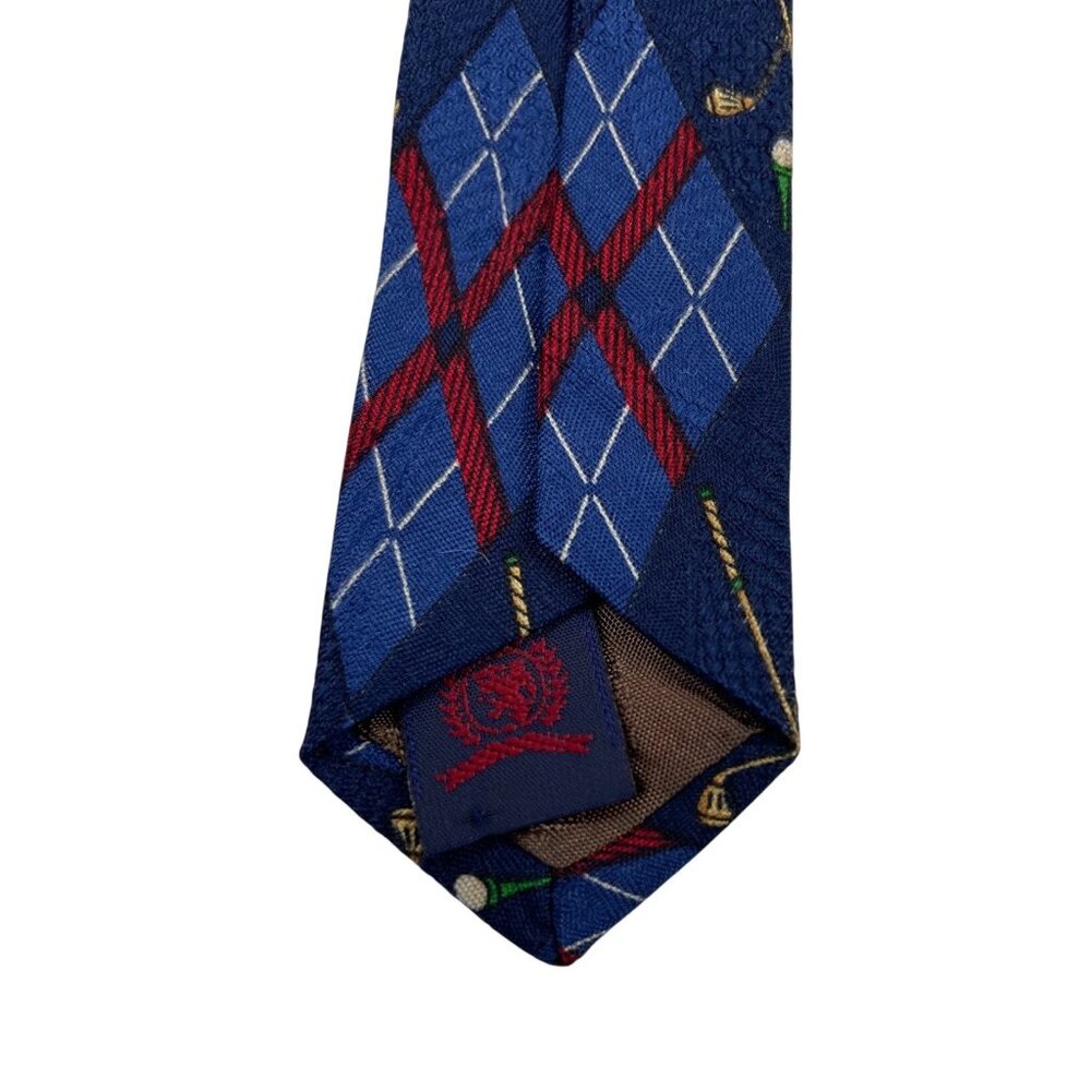 Tommy Hilfiger Blue & Red Diamond Golf Club Print 100% Silk Mens Tie Necktie - Picture 4 of 7